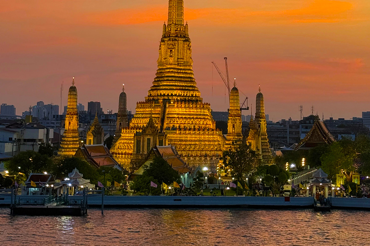 The Chao Phraya river in Bangkok at sunset.