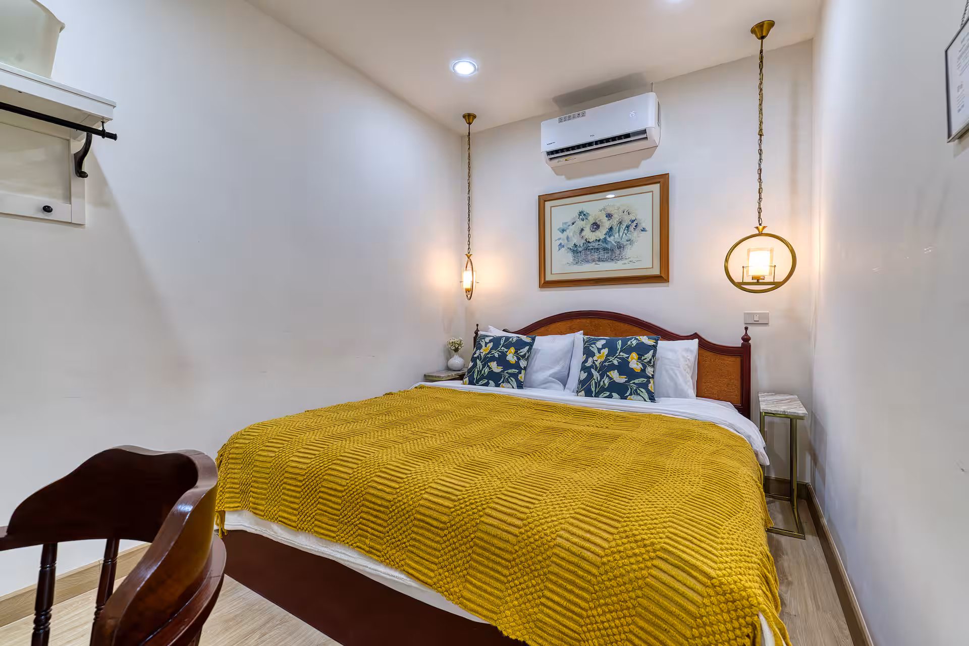 A Private King Room that uses a shared bathroom.